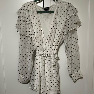 City Chic Black & White Polka Dot Wrap Shirt Sz 18